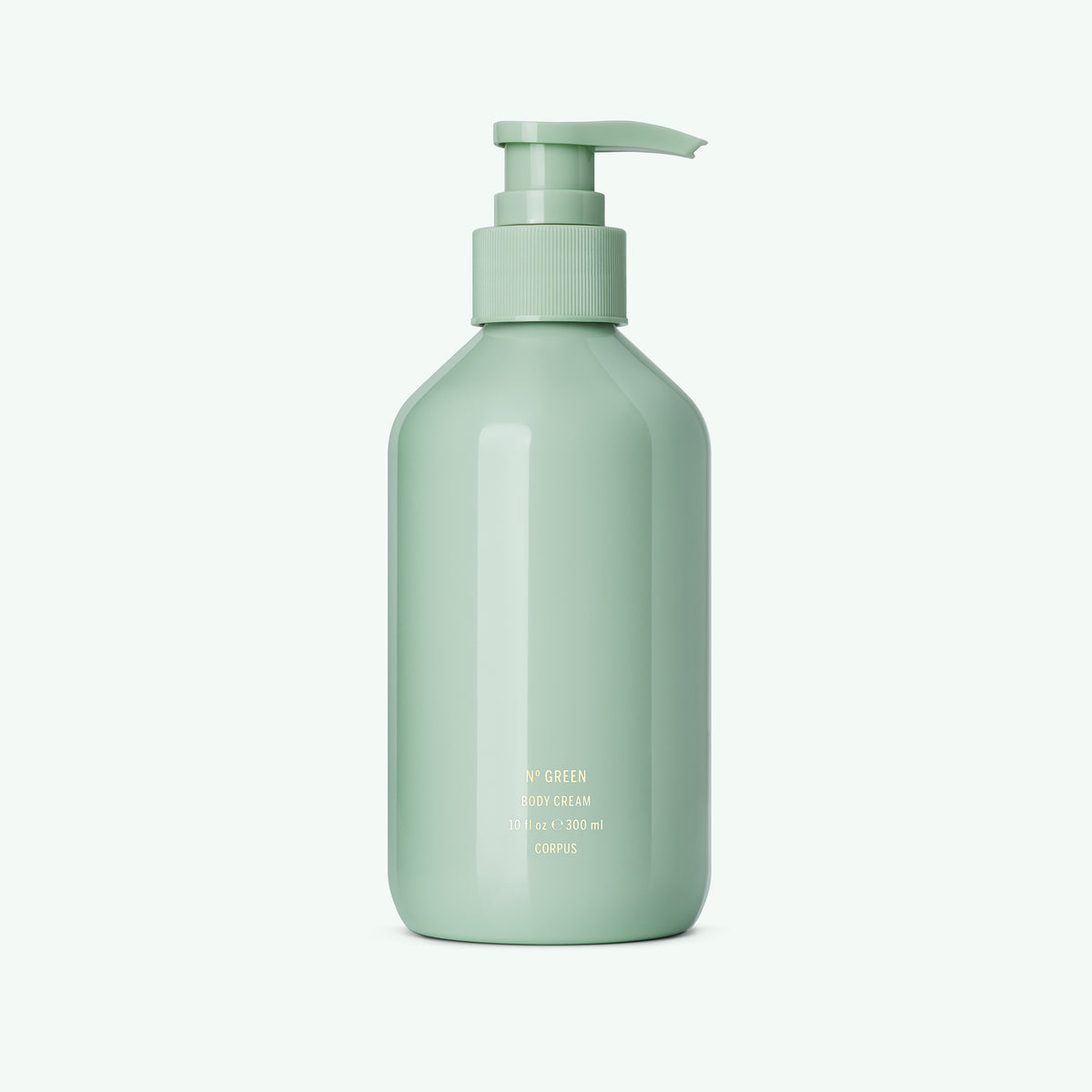 CORPUS Nº Green Body Cream (10 fl oz) in a sage green glossy pump bottle with gold text